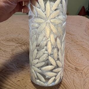 Decorative Clear Glass Vase/Candle Holder With Floral Embellishments